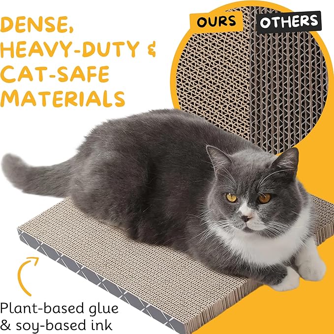 Hide & Scratch Cat Scratcher Pad – 4 Pack | Double-Sided Cardboard Refills for Our Scratching Box | Reversible Corrugated Board for Indoor Cats | Toy Mat for Kitten Claw Play & Furniture Protection