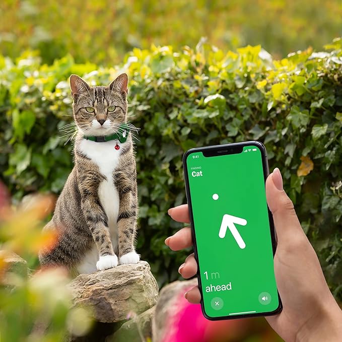 Breakaway Airtag Cat Collar with Removable Bell - Leather Pet Collar with Apple Air Tag Holder - Adjustable GPS Collars for Girl Boy Cats Kitten Puppy - Lightweight, Cute and Comfortable (Emerald)