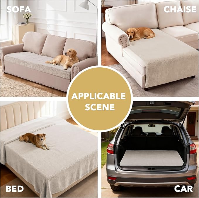 H.VERSAILTEX Non Slip Pet Couch Cover Chenille Dog Bed Protector Thick Soft Sofa Slipcover Pet Friendly Washable Couch Cushion Covers for Pets (68" x 82", Oatmeal)