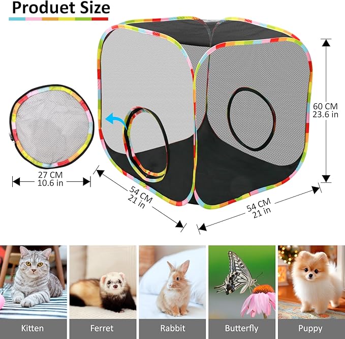 Portable Collapsible Cat Playpen, Escape-Proof Heavy-Duty Mesh Cat Enclosure, Fully Enclosed Cat Cube for Indoor Outdoor Use, Ideal for Kittens and Small Pets