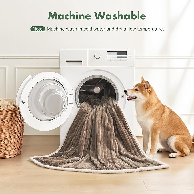 Waterproof Dog Blanket for Large Dogs - Washable Pet Throw Blanket for Couch Bed Protector, Cozy Fleece Calming Dog Blankets for Indoors & Outdoors, Brown, 50"x60"