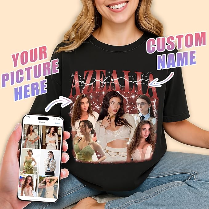 Tehg & Tuhg Custom T Shirts with Picture, Vintage Bootleg Rap Tee, Boyfriend Girlfriend, Unique Gift for Birthday Anniversary