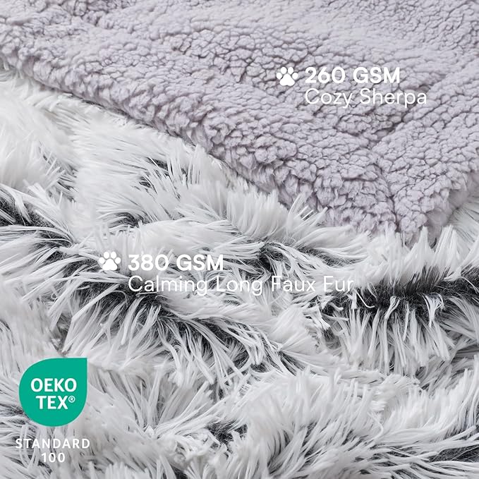 Luciphia Large Waterproof Dog Blanket for Pet Washable Liquid Proof Bed Intimacy Protection Shaggy Plush Calming Long Faux Fur Couch Cover Calming Cat Throw Blankets, Mist Grey, 60" x 80"