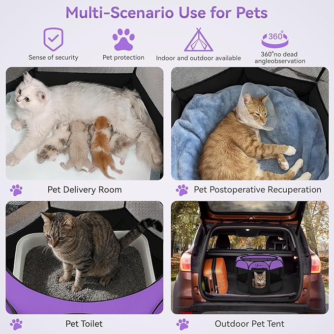 Dog Cat Playpen, Puppy Pet Playpen, Small Dogs Tent Crates Cage Indoor/Outdoor, Portable Pop Up Dog Kennel Playpen with Carrying Case for Dogs/Cats/Rabbits,Purple