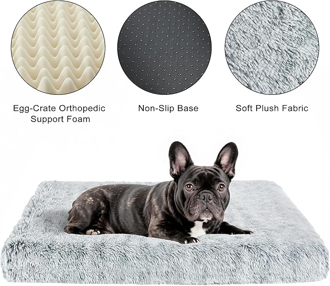 Fluffy Orthopedic Dog Beds for Small Dogs with Washable Removable Cover Dog Crate Bed Egg Crate Foam Support Plush Pet Pad Mat with Anti-Slip Bottom(Grey,30 * 20)
