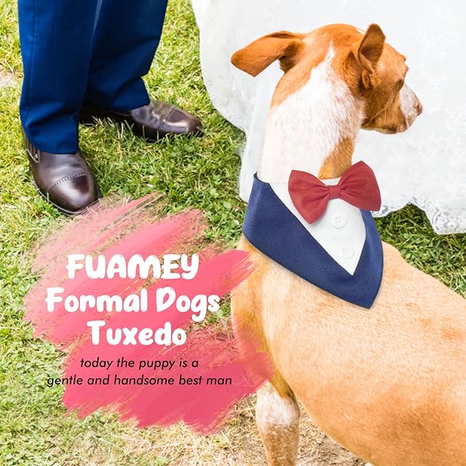 FUAMEY Dog Tuxedo for Large Dogs,Dog Formal Suit Dogs Attire Pet Bow Tie Puppy Party Costumes Cat Tux Outfits Pets Bandana Cosplay Adjustable Bowties Wedding Birthday Valentines Blue L