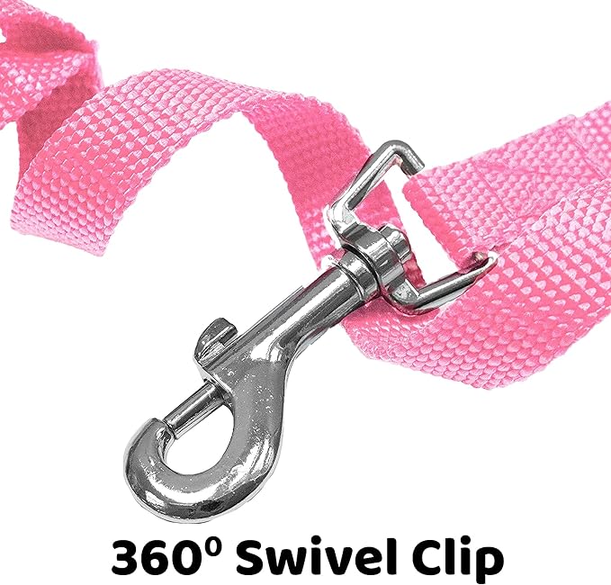 Downtown Pet Supply - Long Dog Leash - 50 ft Pink Nylon Dog Training Leash for Recall & Obedience