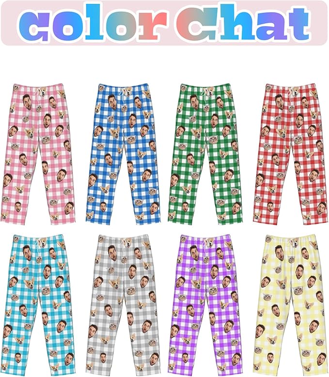 Custom Pajamas Pants Plaid Personalized Funny PJ Pant Design with Face Pajama for Men Women Dog Pet