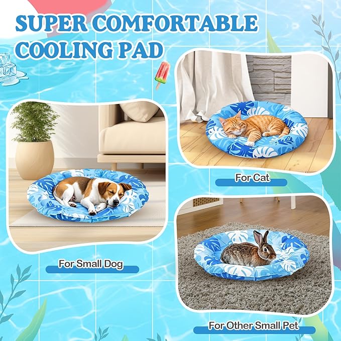 Pet Cooling Mat for Cats and Small Dogs, 20.1'' x 20.1'' Thickened Round Blue Pad Anti-Grab Internal Gel Without Water Filling, Lightweight, Washable, Playmat for Indoor/Outdoor