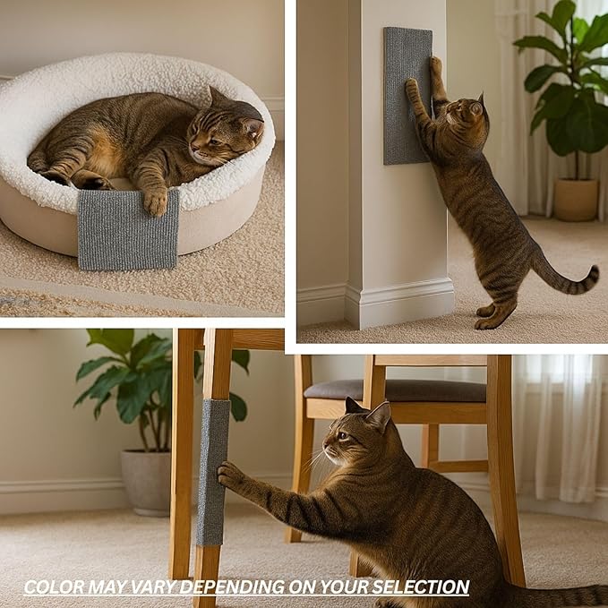 Cat Scratch Mat (3 Pack), 23.6’’ x 11.8’’ Cat Wall Corner Scratcher, Versatile Self-Adhesive Replacement Easy Use for Cat Trees Wall Furniture, Scratching Posts, and Couch Protection (Brown)