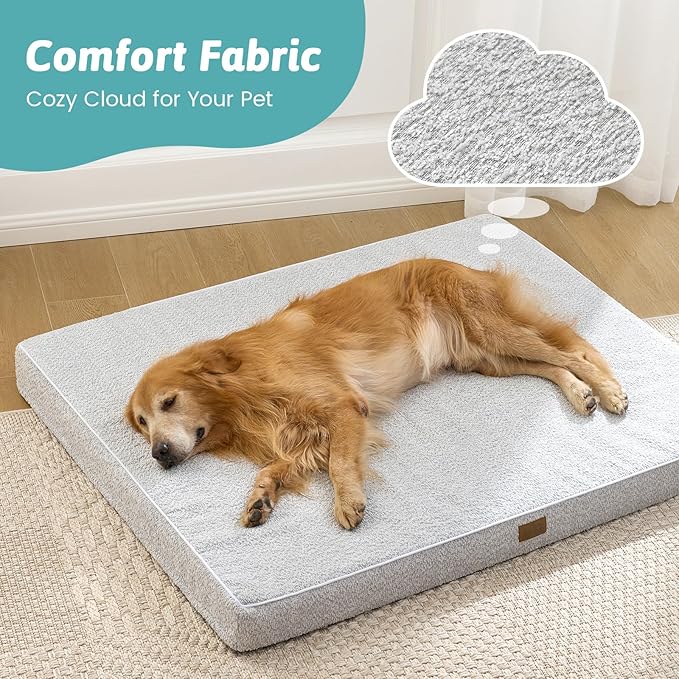 Dog Crate Bed for Large Size Dogs, Rectangular Orthopedic Dog Beds, Foam Anti-Slip Bottom Pet Mat with Washable Removable Cover, Suitable for Pet Up to 75 lbs, 36x27x3 inch, Grey