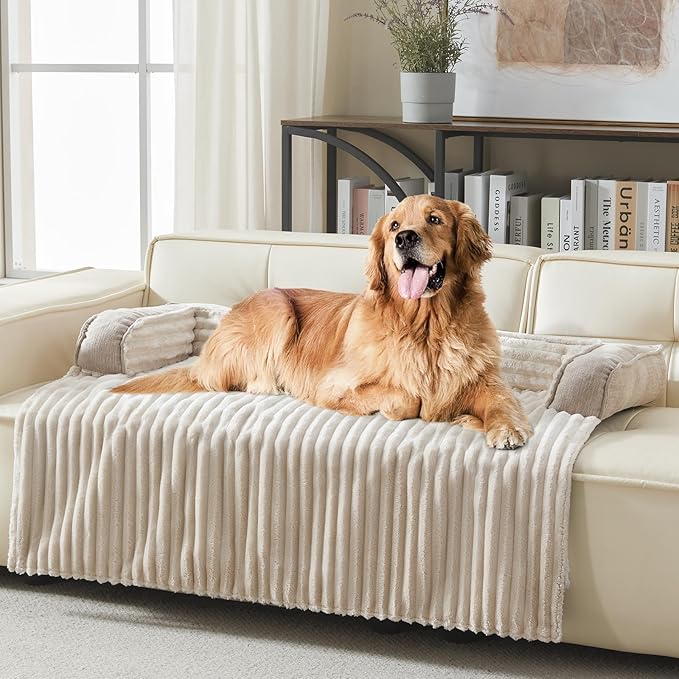 WINDRACING Luxury Dog Couch Bed, Washable Calming Dog Couch Cover, Couch Protector for Dogs, Waterproof Sofa Bed, Pet Bed Mats for Sofa, Pet Sofa Covers (Beige Large 41x37x5inch) ﻿