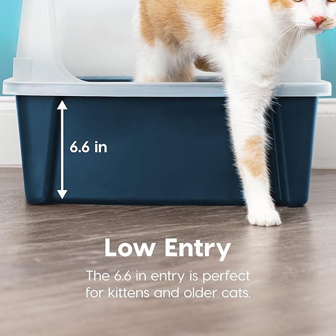 IRIS USA XX-Large Cat Litter Box, Open Top Extra Large Litter Box for Big Cats and Multi-Cat Households, High Sided Scatter Shield, Easy to Clean, 30"L x 20"W x 14"H, Navy