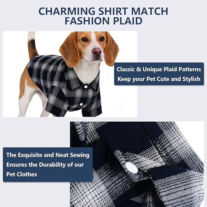 Koneseve Dog Shirt, Pet Plaid Clothes Shirt T-Shirt Sweater Matching Breathable for Small Medium Large Dog Cat Puppy Adorable Casual Cozy Halloween Thanksgiving Christmas Costumes (Blue; 6XL)