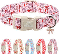 Girl Dog Collar for Large Dogs - Cute Heart Bow Print Girly Dog Collars, Soft Adjustable Spring/Summer Holiday Female Dogs Collar with Quick-Release Buckle L
