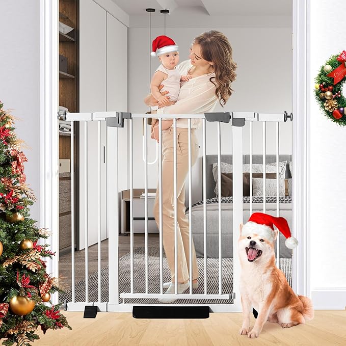 41" Tall Safety Pet Gate,Adjustable 29.92"-49.21" Wide,No Drilling Pressure Mount Kit,Auto Close Cat Gate Suitable for Stairs,Doorways,White (29.92"-49.21" W)