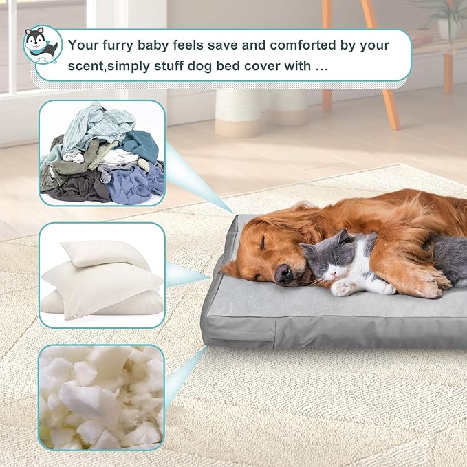 Explore Land Waterproof Dog Bed Cover Machine Washable Fluffy Dog Bed Replacement Cover for 48 Inch Crate, 48Lx30Wx4H inch, Gray