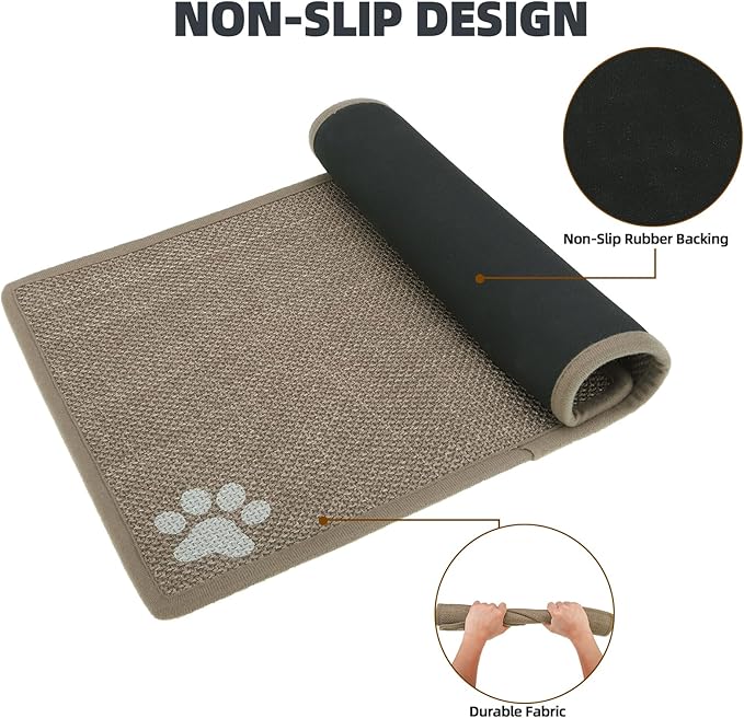 PUPTECK Dog Food Mat, Absorbent Pet Cat Feeding Mat for Food and Water Bowls, Anti-Slip Dog Placemat for Floors Waterproof, Pet Supplies Accessories, Khaki L