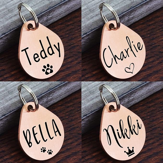 Ultra Joys Dog ID Tag, Custom Dog Tag Personalized Cat Tag, Pet ID Tag, Brushed Stainless Steel Teardrop Dog Tag Rose Gold Medium