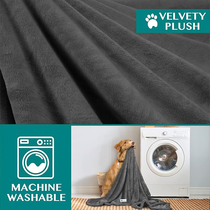 PetAmi Dog Blanket for Bed, XL Pet Blanket Large Dogs, Fleece Furniture Couch Cover Protector Sofa Car Crate Kennel, Soft Sherpa Cat Throw Plush Reversible Washable, Twin 60x80 Solid Dark Gray