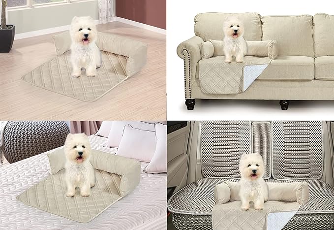 Brilliant Sunshine Premium Calming Dog Bed Mat, Silky Velvet, Removable Washable Cover, Cushion Protector and Couch Covers for Dogs, Pets, Cats, Large, Beige Natural