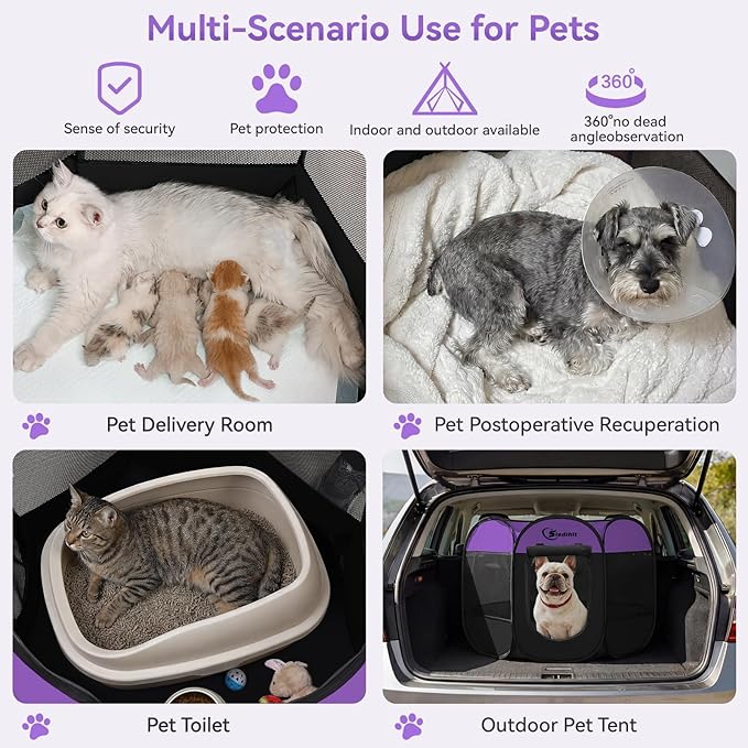 Dog Playpen, Puppy Pet Playpen, Dog Crate Tent Cage Indoor/Outdoor, Portable Pop Up Dogs Kennel Playpen with Carrying Case for Dogs/Cats/Rabbits, Purple, Medium