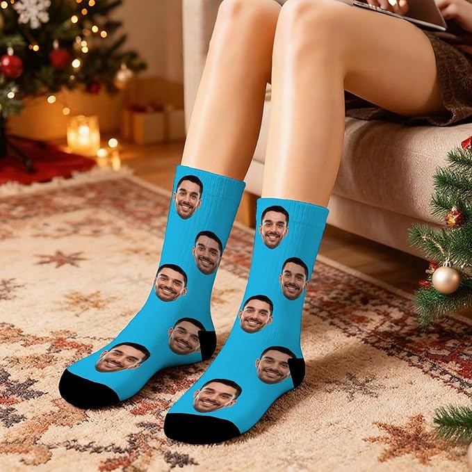 D-Story Custom Face Socks, Personalized Photo Picture on Socks, Unisex Athletic Crew Socks for Men Women