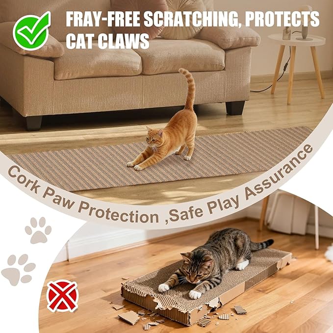 Cat Scratcher Mat-Cork Cat Scratch Pad Rug-cat Couch Protector-Wall Scratchers for Indoor Kitten Scratching&Stretching-Scratch Furniture Protector for Post&Sofas&Couch&Carpets&Floor-Gifts-40 * 17Inch