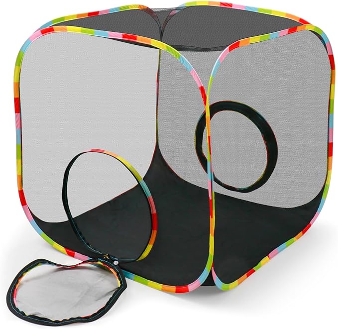 Portable Collapsible Cat Playpen, Escape-Proof Heavy-Duty Mesh Cat Enclosure, Fully Enclosed Cat Cube for Indoor Outdoor Use, Ideal for Kittens and Small Pets