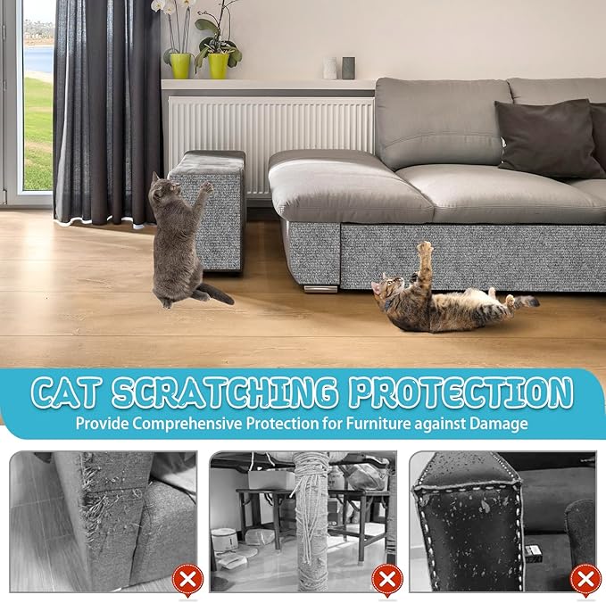 Climbing Cat Scratcher Mat Trimmable Cat Scratching Post Carpet 39.3’’x15.8’’ Self Adhesive Carpet Mat Pad Replacement for Cat Tree Shelves Post Couch Wall Furniture Steps DIY Protector (Light Gray)