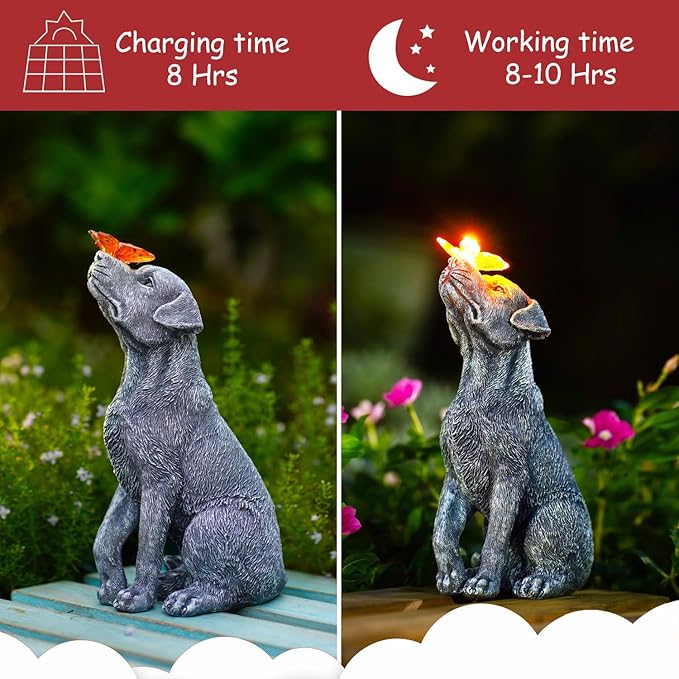 Goodeco Dog Statue with Solar Butterfly - Ideal Gifts for Dad, Mom or Birthdays, Beautifully Crafted Outdoor Decorations to Wow Your Guests