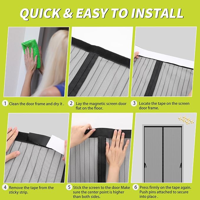 Magnetic Screen Door - Fit for Door Size:40x83 Inch, Screen Itself Size:42" x 84", Hands Free Mesh Partition,Heavy Duty Screen Door Mesh Curtain Keeps Bugs Out, Frame Hook & Loop, Pet and Kid Friendly