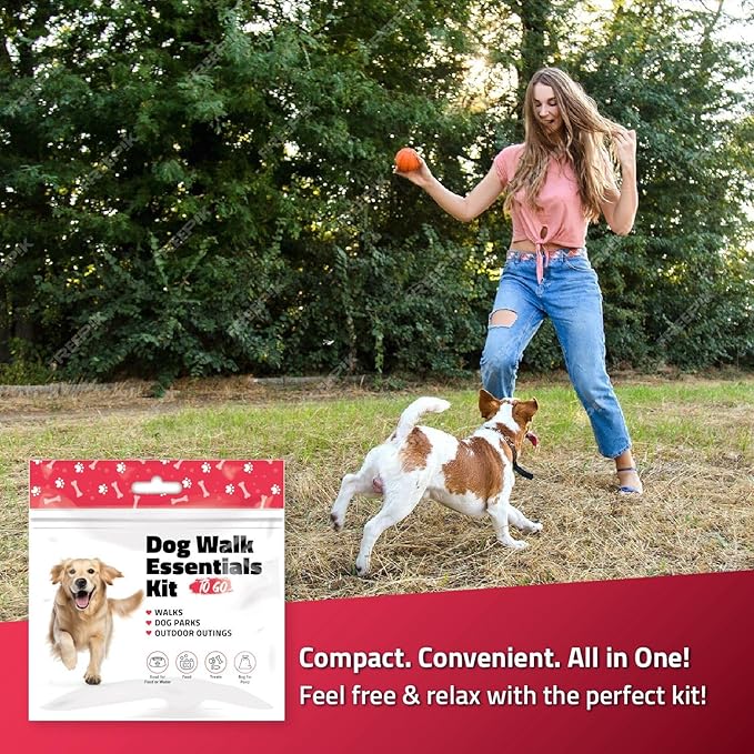 pH Advantage Dog Walking Essentials Kit – Includes Poop Bags, Disposable Water Bowl, Treats & Food – Travel-Friendly Pack Perfect for Walks, Hiking & Unexpected Emergencies - Red Style (3)
