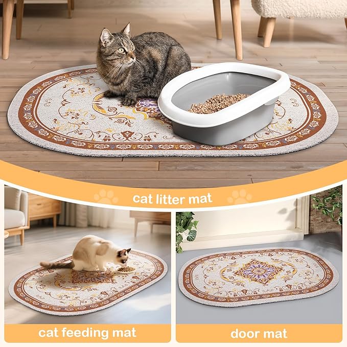 Bienbee Cat Litter Mat, 24" x 15" Litter Box Mat Rug with Non-Slip Bottom,Urine and Water Proof, Easy to Clean Cat Supplies Essentials for Indoor Kitty Kitten Floor, Brown M