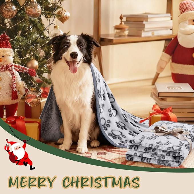 Luciphia Premium Soft Dog Blanket for Small Medium Large Dogs Washable 300GSM Fluffy Warm Fleece Puppy Cat Paw Print Pet Flannel Pcs2 Grey Paw M(30"x20")