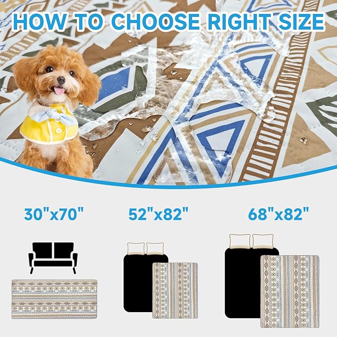 Waterproof Dog Blanket, Bohemian Dog Bed Cover Pet Blanket, Reversible Sofa Couch Cover for Dogs Washable, Protect Furniture Bed Couch Sofa for Puppy Cat (Beige Medallion, 68×82 Inch)