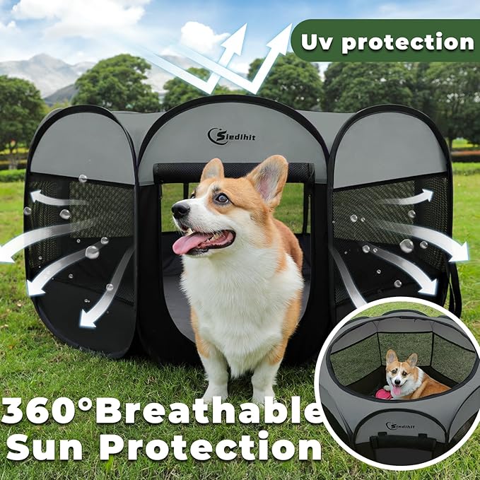 Dog Cat Playpen, Puppy Pet Playpen Indoor for Dog Crate Tent Cage Outdoor, Portable Pop Up Dogs Enclosure Kennel with Carrying Case for Dogs/Cats/Rabbits (Dark Grey, Medium)