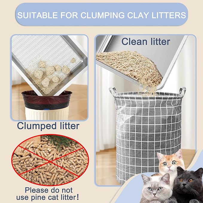 Teheao Stainless Steel Sifting Cat Litter Box for Clumping Litter, Kitty Large Metal Sifter Tray Pan with Cat Litter Bag, Low Dust, Odor Control, Easy Cleaning (15.7"*11.8"*5.9")