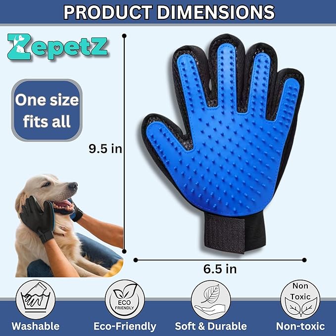 (Left Hand) Pet Hair Remover Glove – Blue, Reusable Grooming Glove for Dogs, Cats & Horses, Gentle Deshedding, Bathing & Massaging, Anti-Shedding Tool for Pet Hair Removal (Left Hand only)