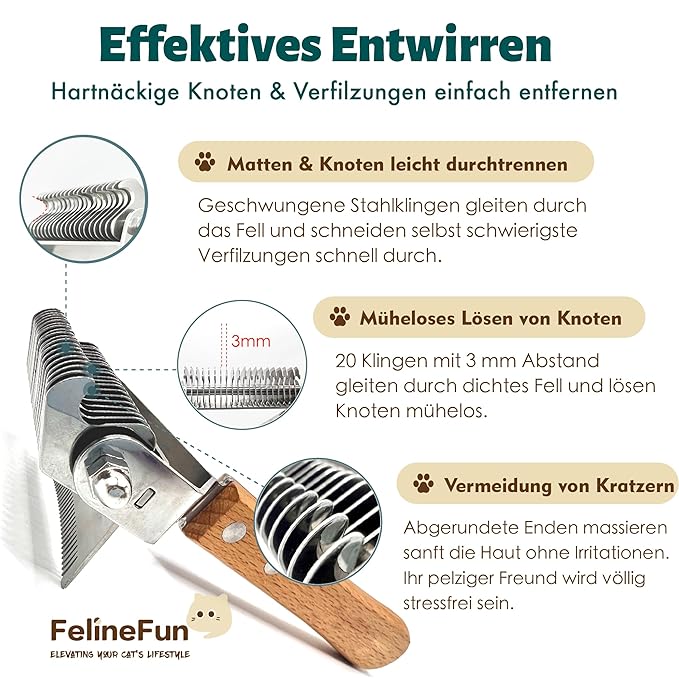 FelineFun Cat Brush for Dematting & Deshedding, 2 in 1 Undercoat Rake, Efficiently Remove Loose Hair & Matted Fur, Professional Shedding Comb for Indoor Cats & Long Haired Cats