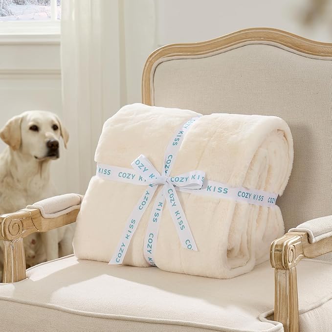 Waterproof Pet Blanket, Ultra Soft Luxury Faux Fur Throw Blanket for Couch, Cozy Warm Plush Blanket for Sofa Bedroom Living Room, Liquid Pee Proof for Large Dog or Cat, 40x60 inch, Cream