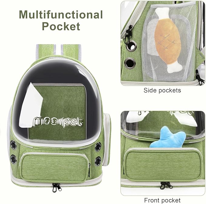 Breathable Cat Bubble Backpack Large Space Pet Carrier Backpack Expandable for Kitty Dog, Foldable Airline Approved Cat Backpack, Transparent PetTravel Backpack Up to 20 lbs (Green) (Green)