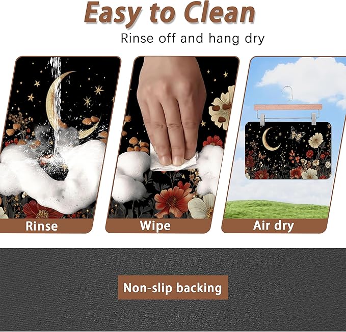 Moon Butterfly Pet Feeding Mat,Vintage Garden Luxury Absorbent Quick-Dry Cat Dog Food and Water Bowl Mats,Non-Slip Rubber Backing Mat,Cat Dog Accessories Supplies 12"x20"