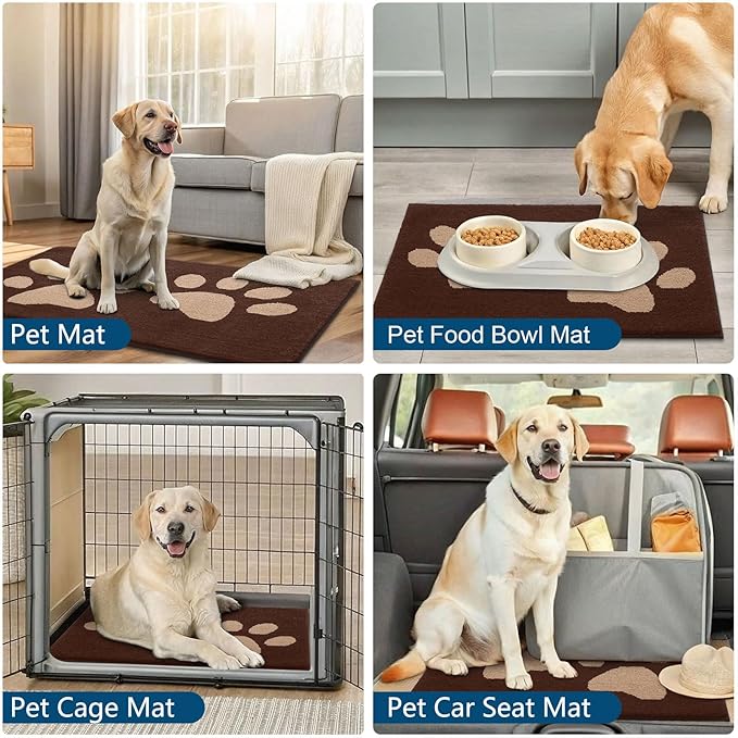 Buganda Dog Door Mat for Muddy Paws, Absorbent Dirt Trapper Washable Indoor Doormats, Non Slip Low-Profile Mud Mat for Dogs, Front Entrance Doormat for Inside Floor (30x20 Inches, Brown)