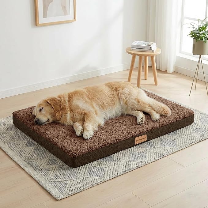 Patas Lague Orthopedic XL Dog Bed Large Sized Dog 42''X28'', Soft Waterproof Egg Crate Foam Large Pet Crate Beds Mat with Removable Washable Cover and Non-Slip Bottom, Brown