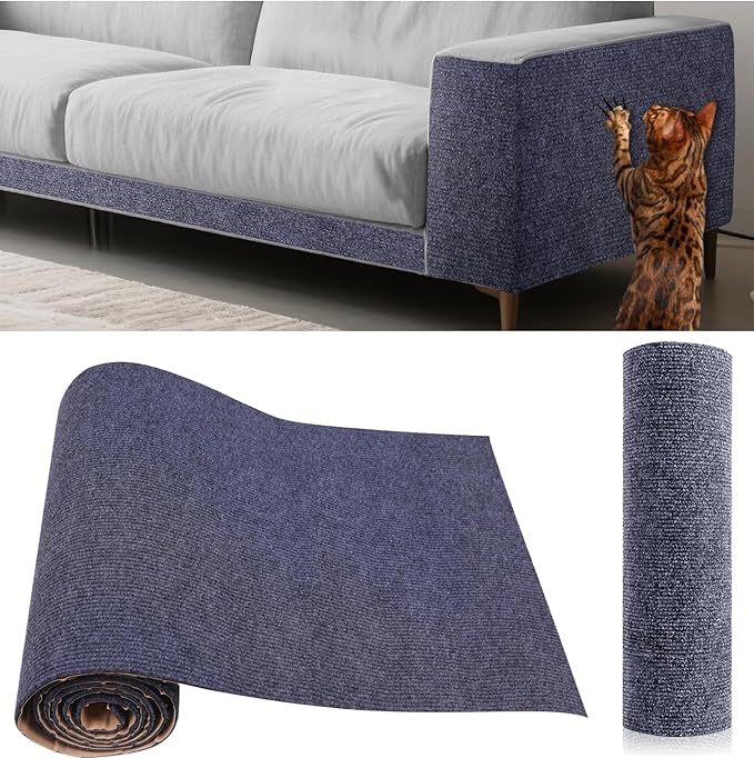 Cat Scratch Furniture Protector Couch Protector from cat Claws Self-Adhesive Carpet remnants Scratching Mat Trimmable DIY Climbing Covering Posts (Grey, 15.8" x 78.7")