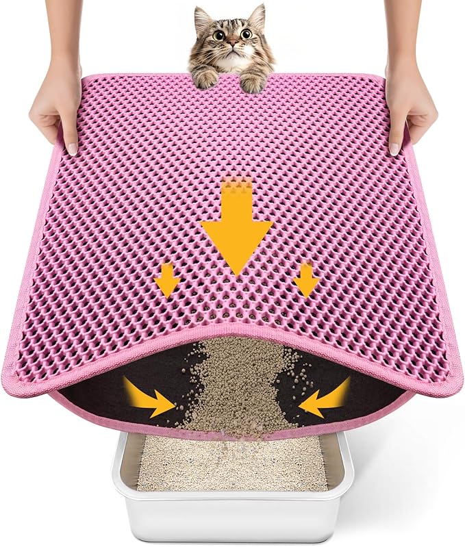 Cat Litter Mat, Upgrade Super Waterproof Back Layer Litter Box Mat, Non Slip, Durable, Soft on Paws Kitty Trapping Matt (24"x18", Pink)