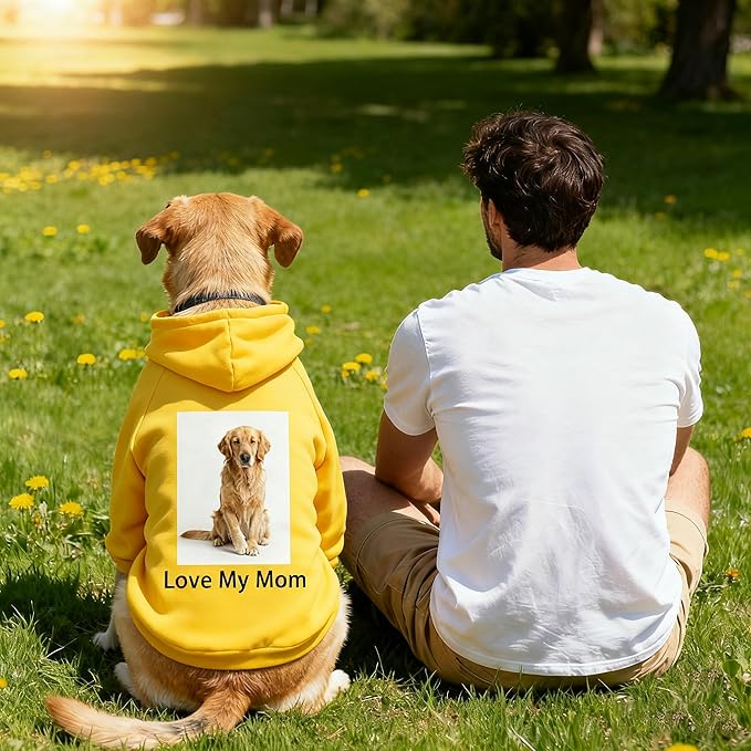 Custom Dog Hoodie, Personalized Sweatshirt with Photo Text Name Logo, Customized Hooded Sweater for Small Medium Large Dogs & Cats (Yellow, X-Large)