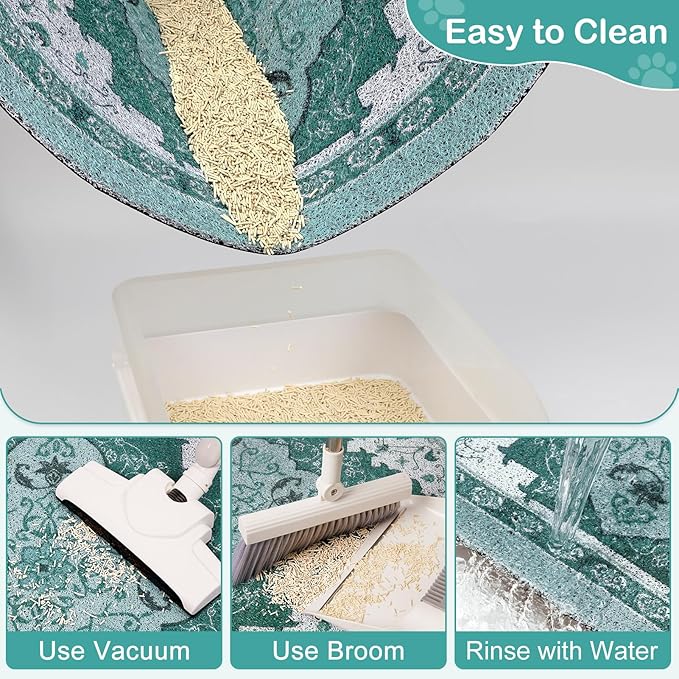 Bienbee Cat Litter Mat, 33" x 22" Large Size Litter Box Mat Rug with Non-Slip Bottom,Urine and Water Proof, Easy to Clean Cat Supplies Essentials for Indoor Kitty Kitten Floor,Green L