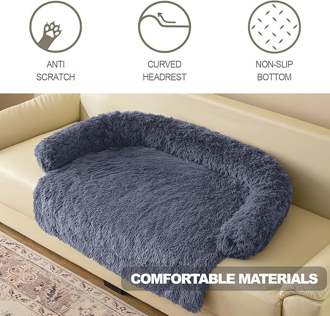 Calming Dogs/Cats Bed Mats, Dog Pad Washable Removable Couch Cover, Plush Long Fur Mat for Pets, Waterproof Lining, Perfect for Small, Medium and Large Dogs and Cats (Navy Blue, 41"x37")